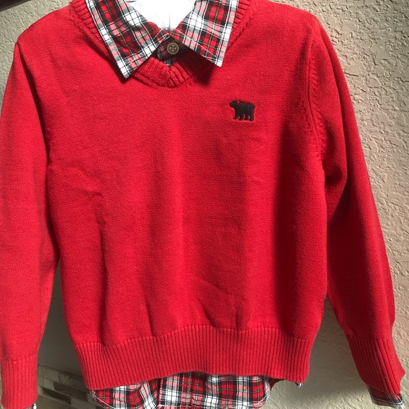 Boys 3T Red Plaid Shirt-Sweater set. - Picture 5 of 13